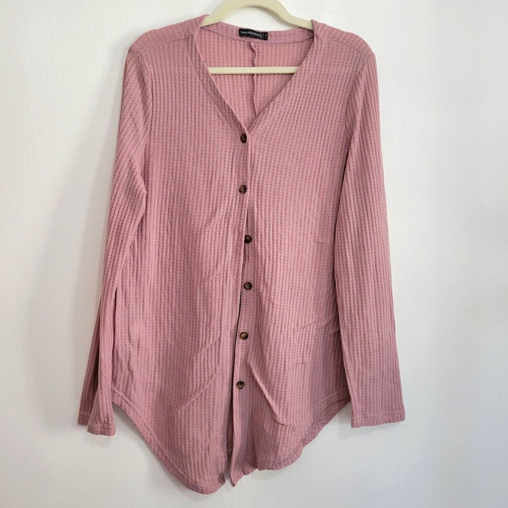Waffle knit Casual Lounge button down top Women Size XL